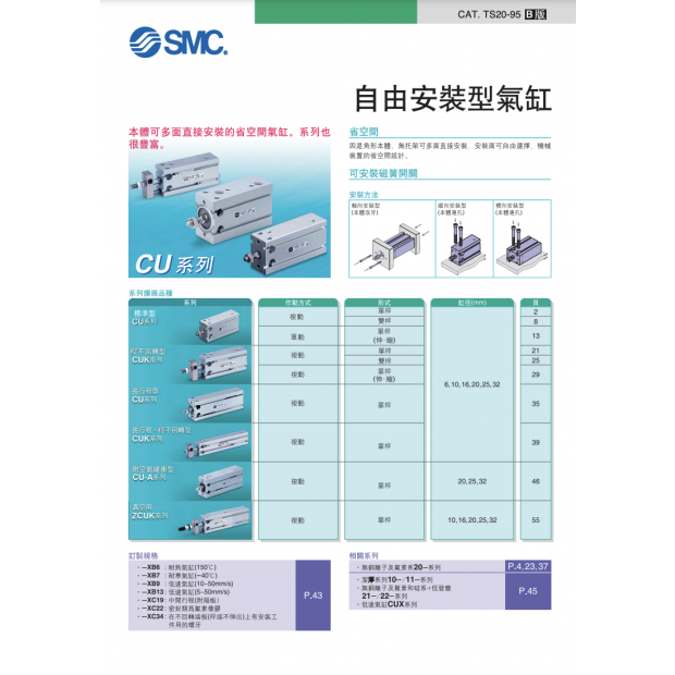 自由安裝型氣缸 CU/ZCUK系列
